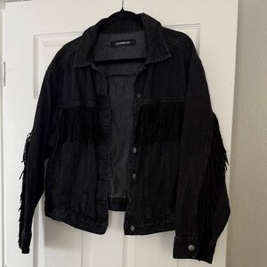 Express Charcoal Fringe Denim Jacket